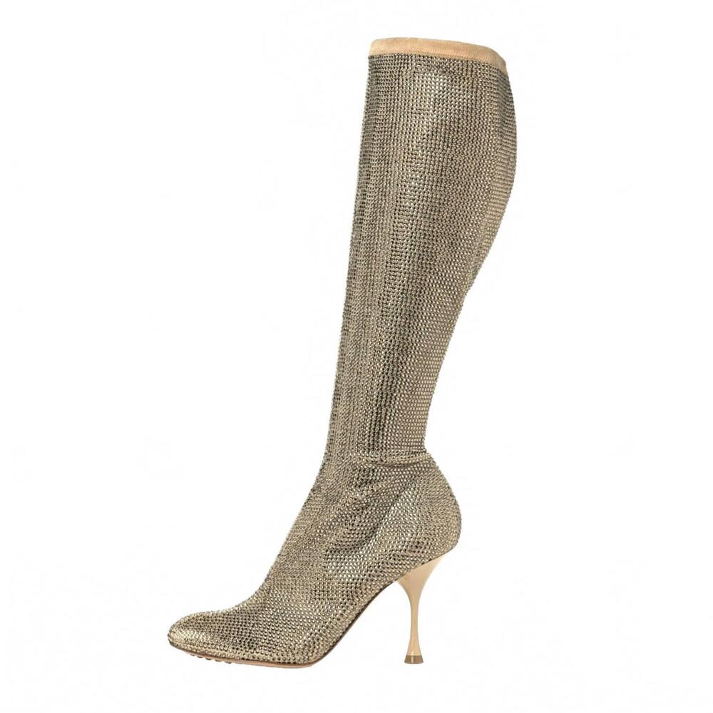 NEW BOTTEGA VENETA women's sparkle dot embellished boots in beige